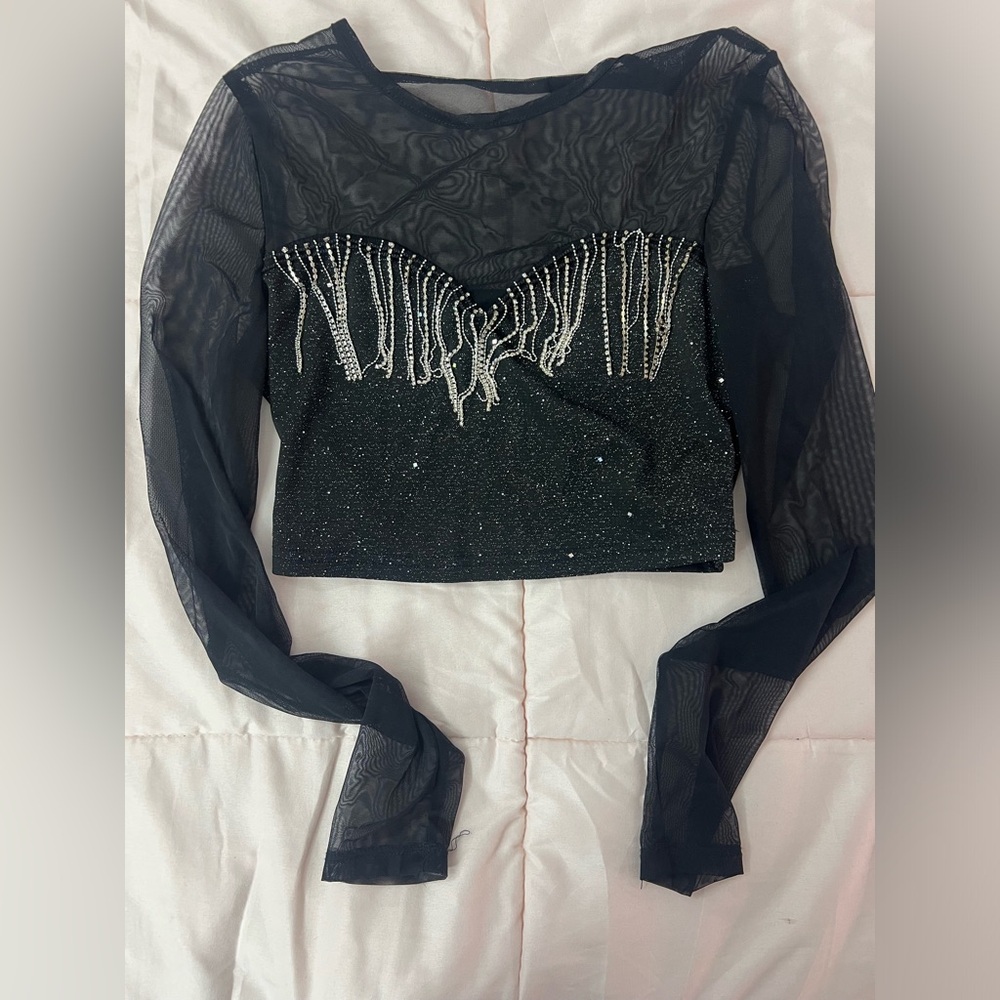 Black mesh sequin shirt